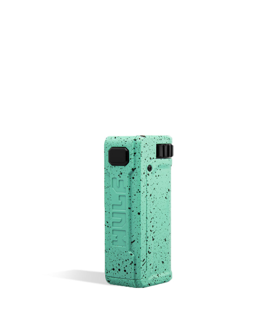 Teal Black Spatter back Wulf Mods UNI S Adjustable 510 Thread Battery on white background