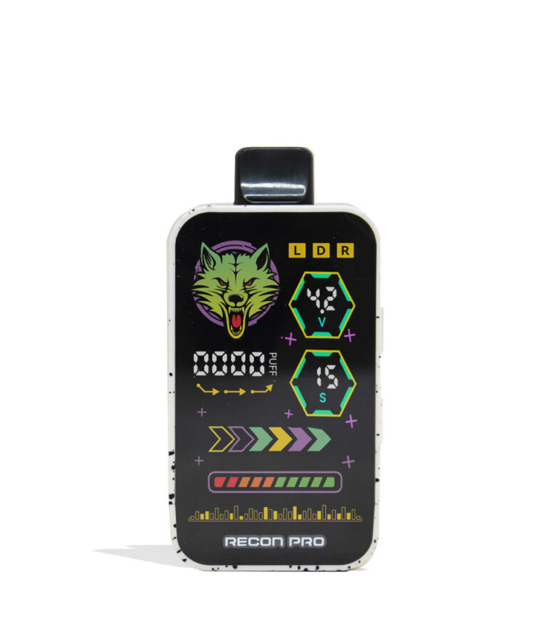 White Black Spatter Wulf Mods Recon Pro Dual 510 Voltage Battery 9pk Front View on White Background