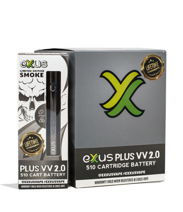 Smoke Exxus Vape Plus VV 2.0 510 Thread Battery 12pk Packaging Front View on White Background