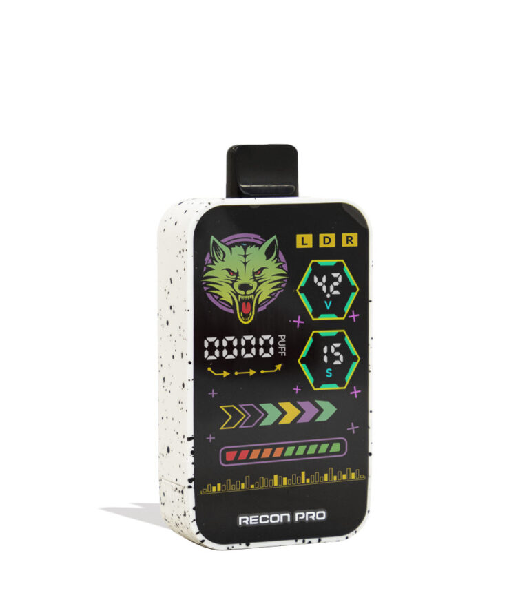 White Black Spatter Wulf Mods Recon Pro Dual 510 Voltage Battery 9pk Angle View on White Background