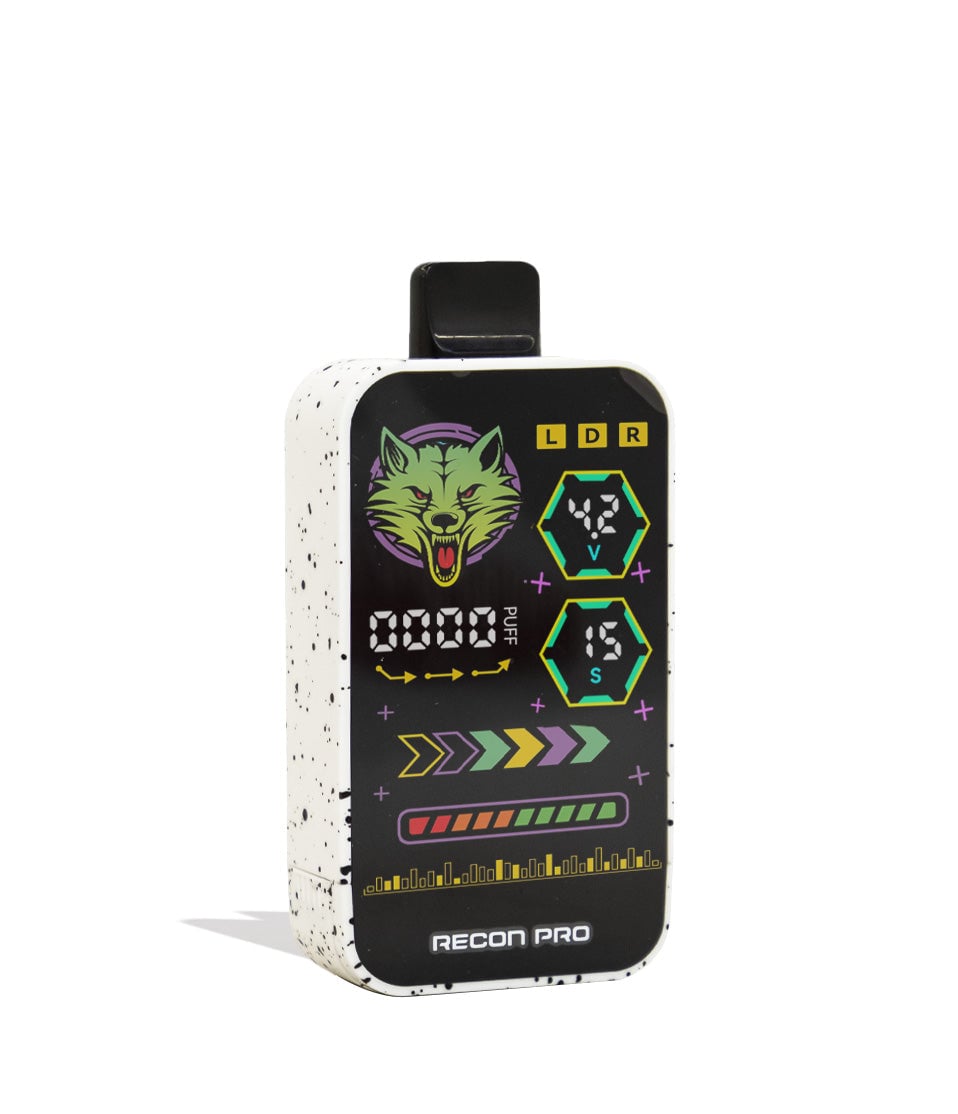 White Black Spatter Wulf Mods Recon Pro Dual 510 Voltage Battery 9pk Angle View on White Background