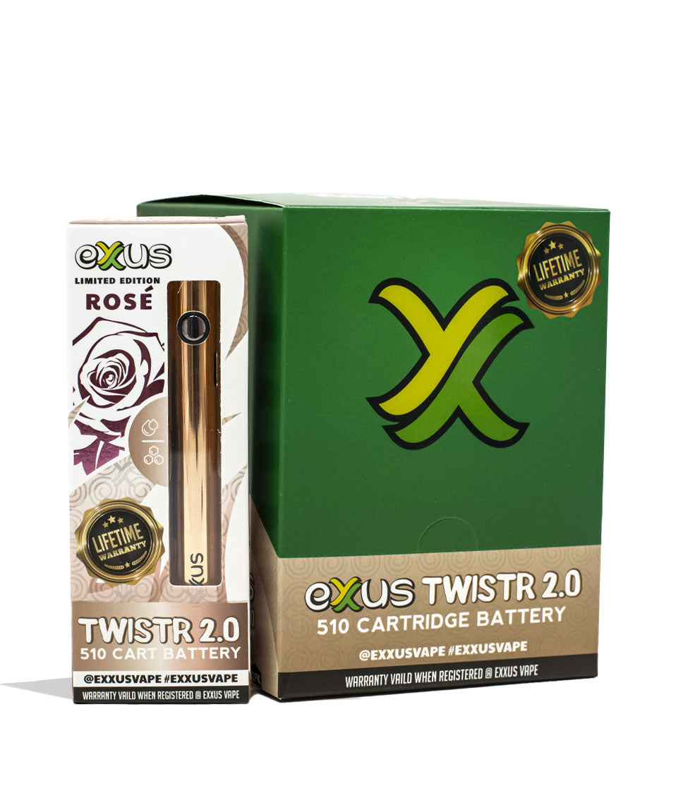 Rose Exxus Vape Twistr 2.0 510 Thread Battery 12pk Packaging Front View on White Background