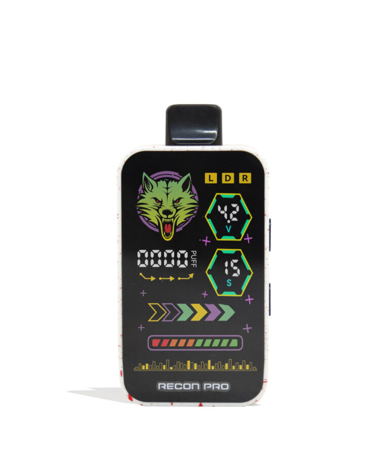 White Red Spatter Wulf Mods Recon Pro Dual 510 Voltage Battery 9pk Front View on White Background