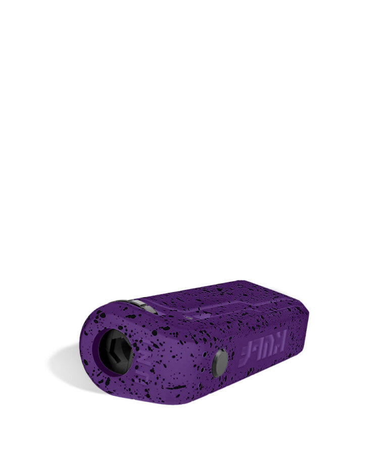 Purple Black Spatter down view Wulf Mods UNI Adjustable 510 Thread Battery on white studio background