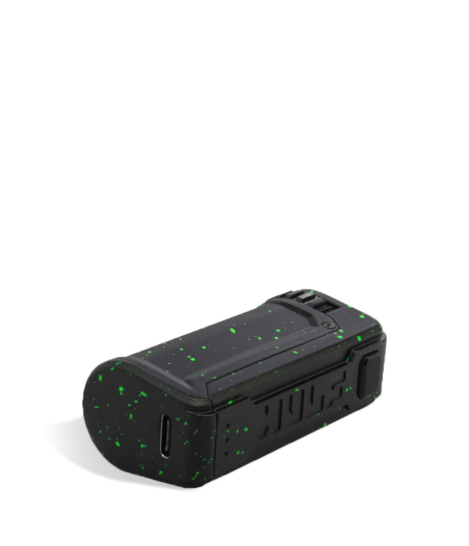 Black Green Spatter bottom Wulf Mods UNI S Adjustable 510 Thread Battery on white background