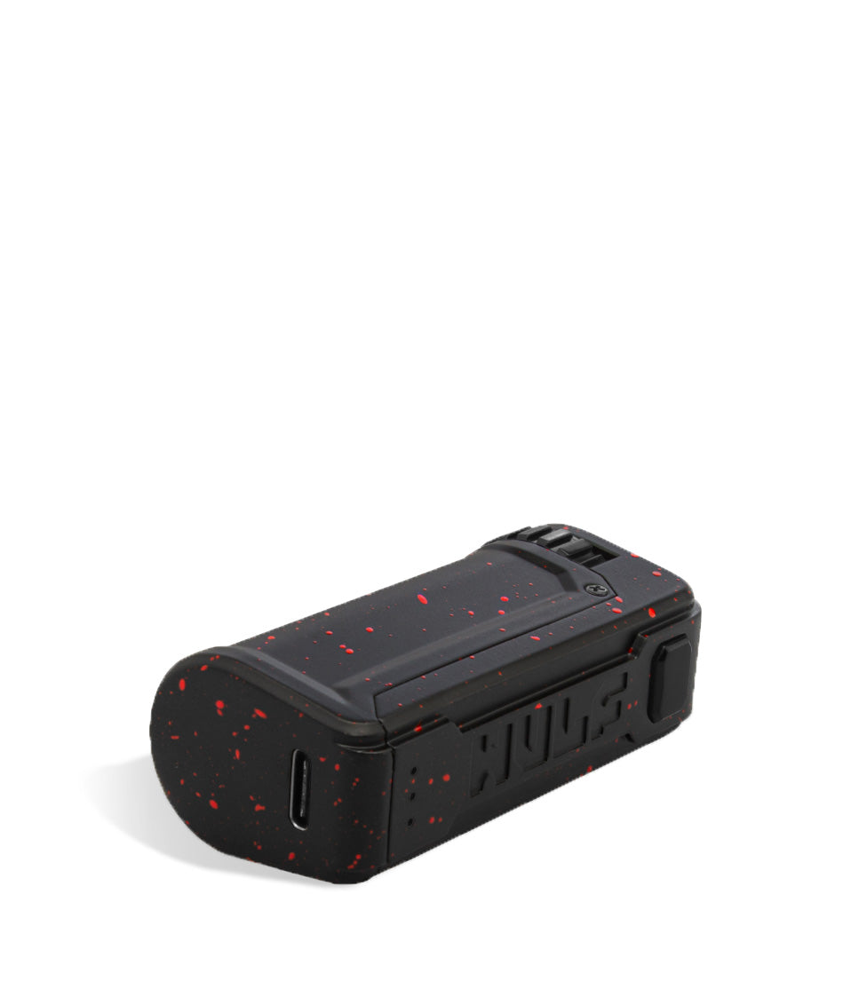 Black Red Spatter bottom Wulf Mods UNI S Adjustable 510 Thread Battery on white background