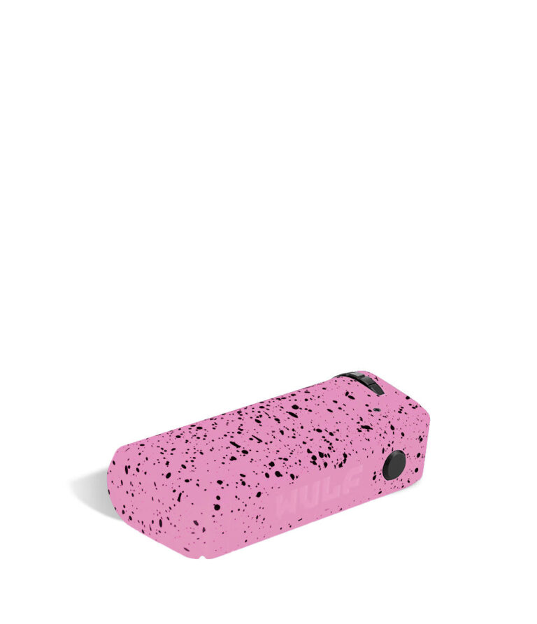 Pink Black Spatter bottom view Wulf Mods UNI Adjustable 510 Thread Battery on white studio background