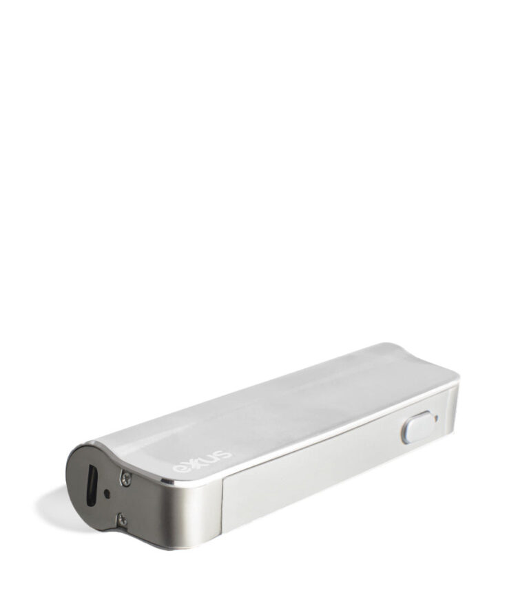 Silver charging port Exxus Vape Snap VV 510 Thread Battery on white studio background