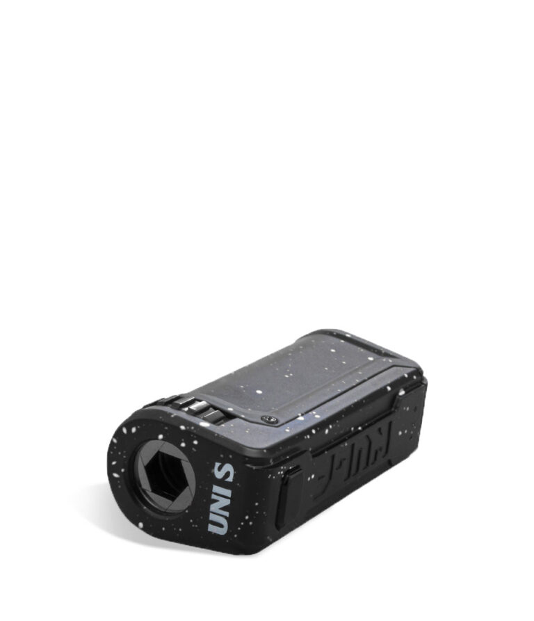 Black White Spatter Top Wulf Mods UNI S Adjustable 510 Thread Battery on white background