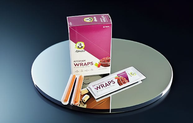 Afghan Hemp Wraps on reflective display