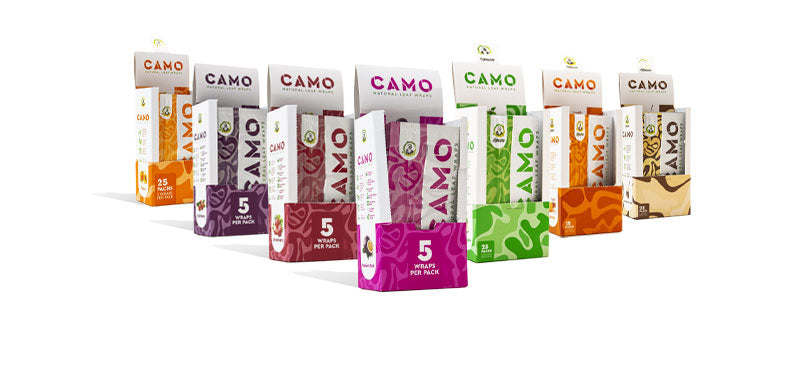 Camo products on white background
