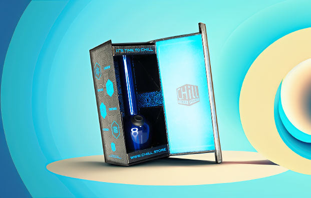 Chill pipe on retro blue background with shapes