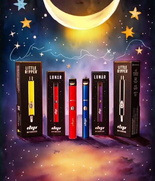 Dip Devices standing on dark background with moon and starry night painting