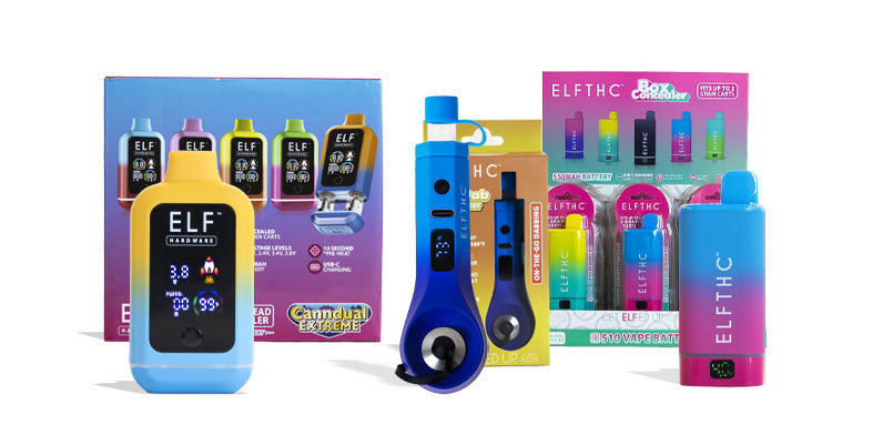 Elf products on white background