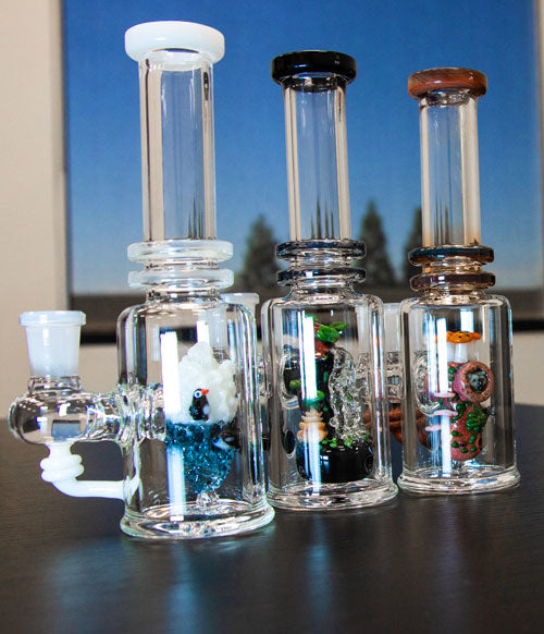Empire Glassworks water pipes on desk with window