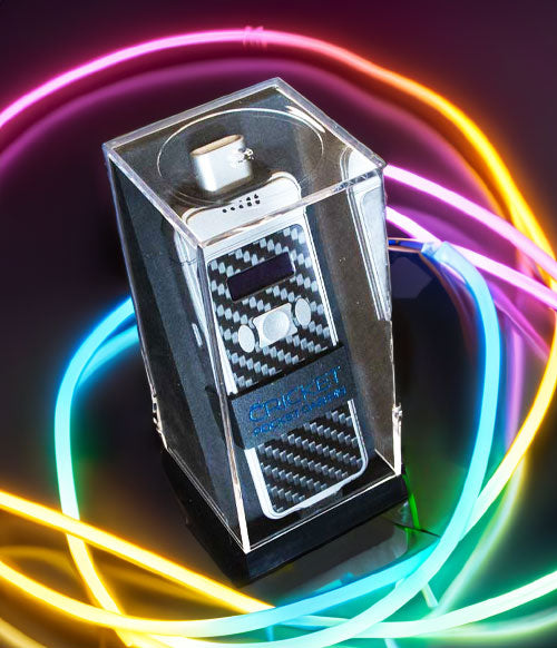 Evolv Vapor Cricket n science lab with neon lighting