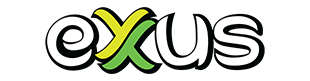 Exus logo with white text on a black background