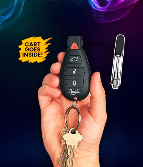 Hand Holding Smyle Car Key Blue Background