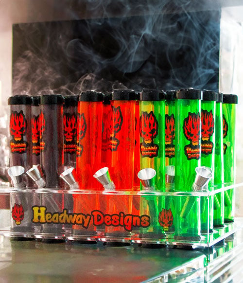 Headway Designs Products lightly smoking on a reflective counter