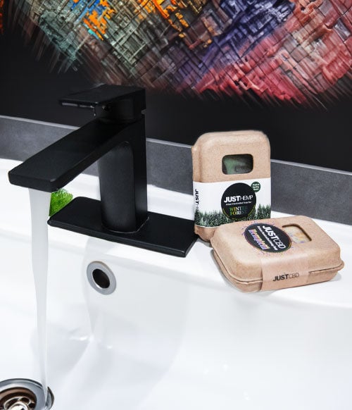 Just CBD Soaps near Sink