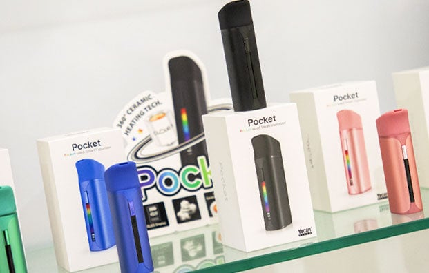 Lookah Pocket Units on glass reflective display