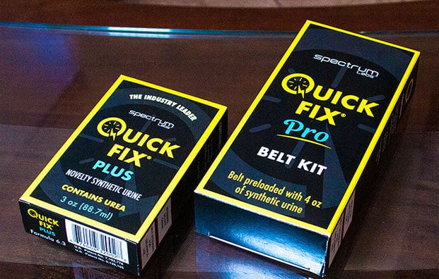 Quick Fix Synthetic Urine packaging on wood table