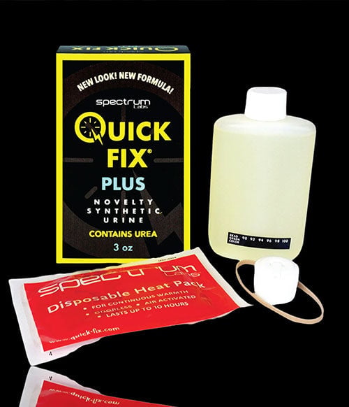 Spectrum Labs Quick Fix Plus Novelty Synthetic Urine kit on black background