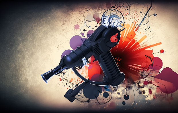 Thicket Ray Gun on retro background