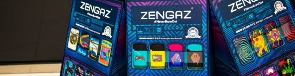 Wholesale Zengaz Lighters Displays lined in a row on office floor with black background