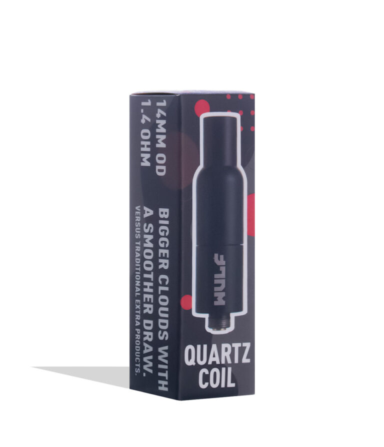 wulf mods quartz coil concentrate tank black 510 threaded wax cartridge individual box on a white background