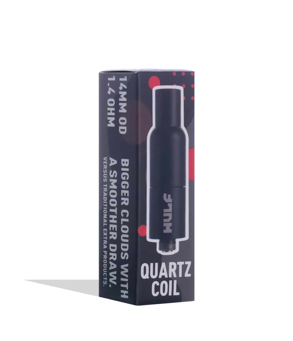 wulf mods quartz coil concentrate tank black 510 threaded wax cartridge individual box on a white background