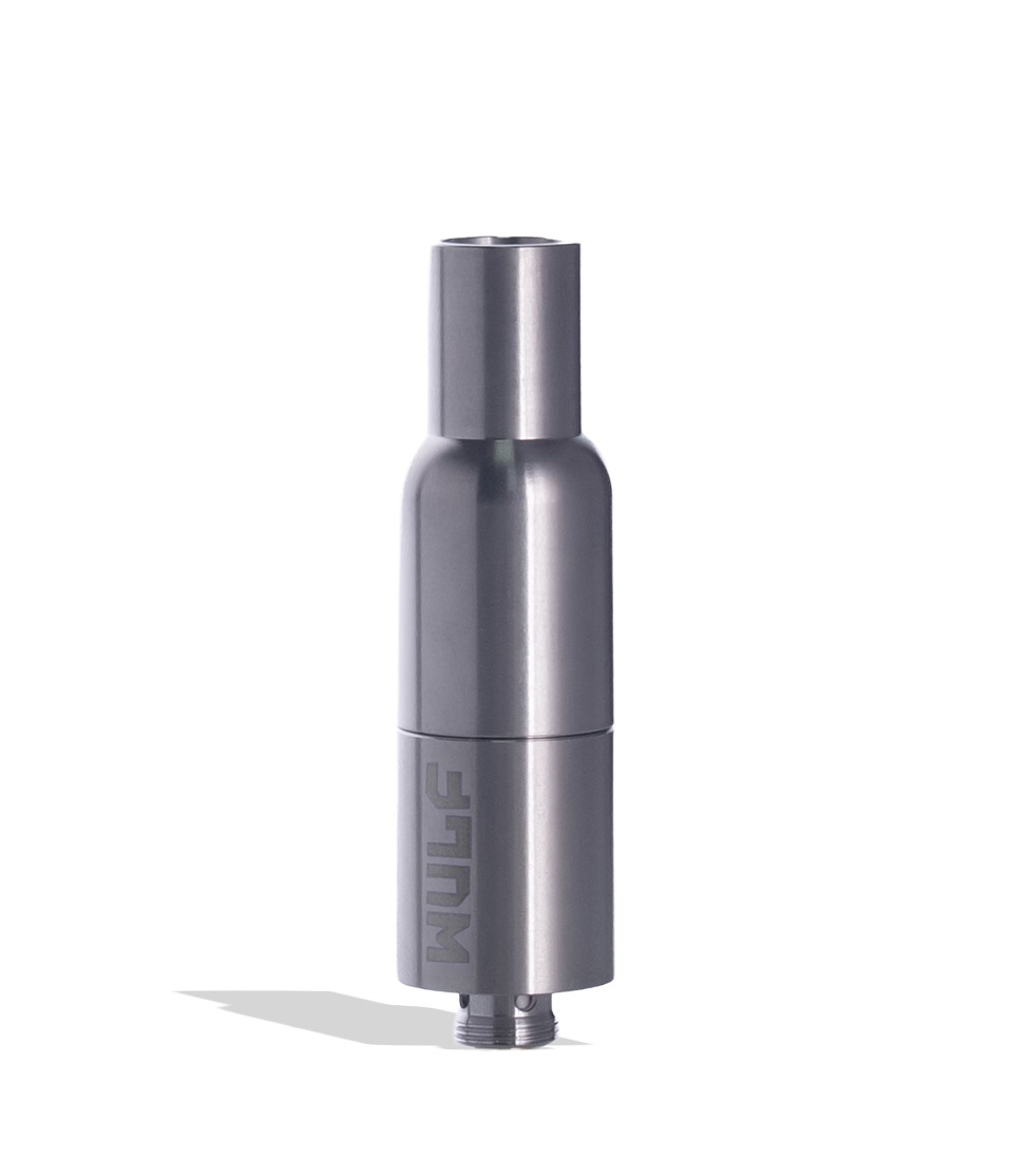 wulf mods quartz coil concentrate tank silver 510 threaded wax cartridge individual on a white background