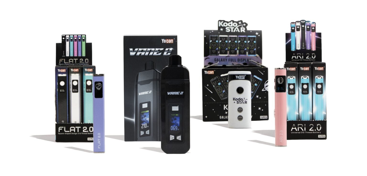 Yocan products sitting on white background