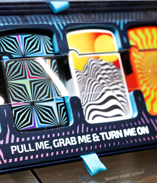 Closeup of zengaz lighters resting in case