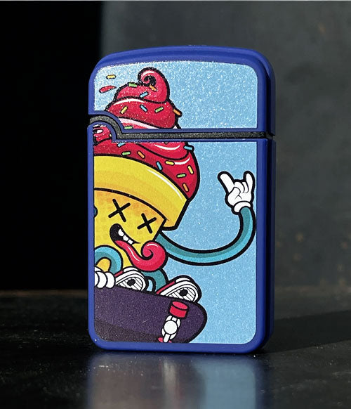 Closeup of Zengaz lighter standing on black display
