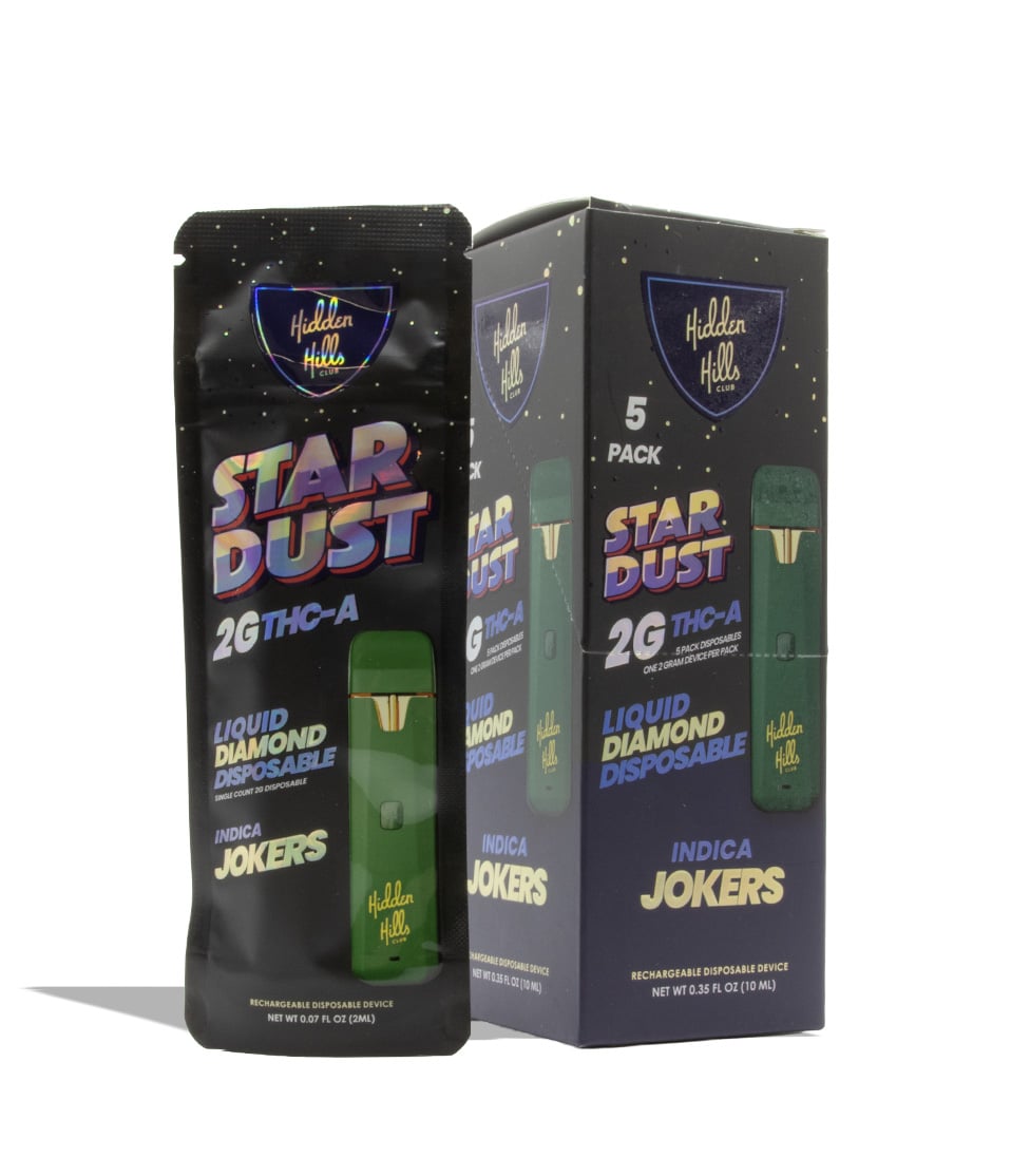 Hidden Hills Stardust 2g Liquid Diamond THC-A Disposable 5pk Jokers on white background