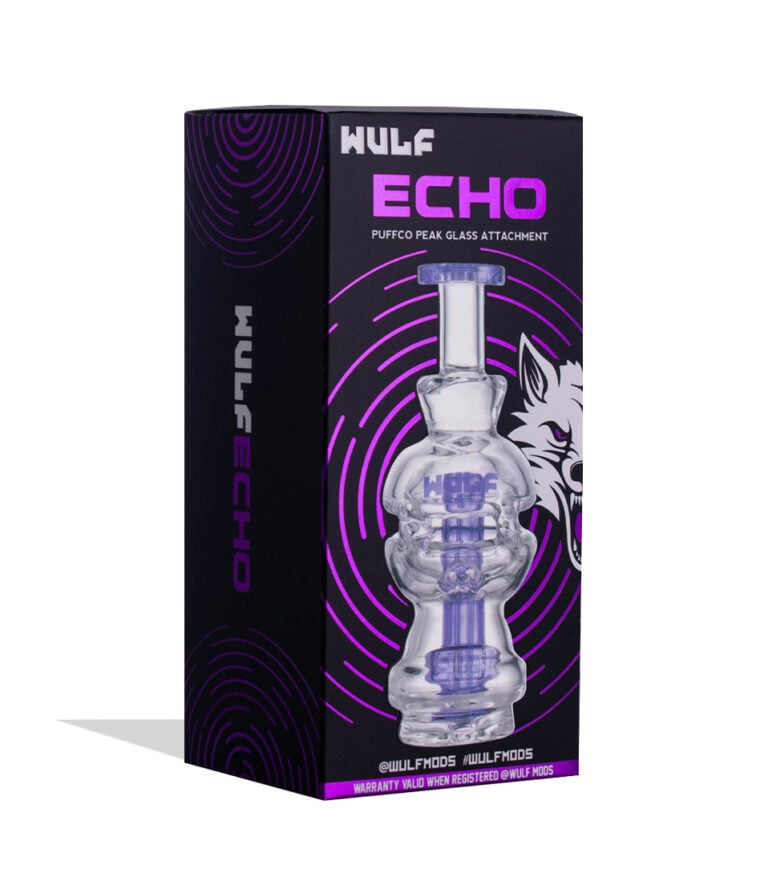 Purple Wulf Mods Echo Puffco Peak Top packaging side on white background