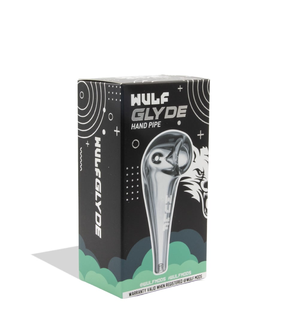 Clear Wulf Mods Glyde Hand Pipe packaging on white background
