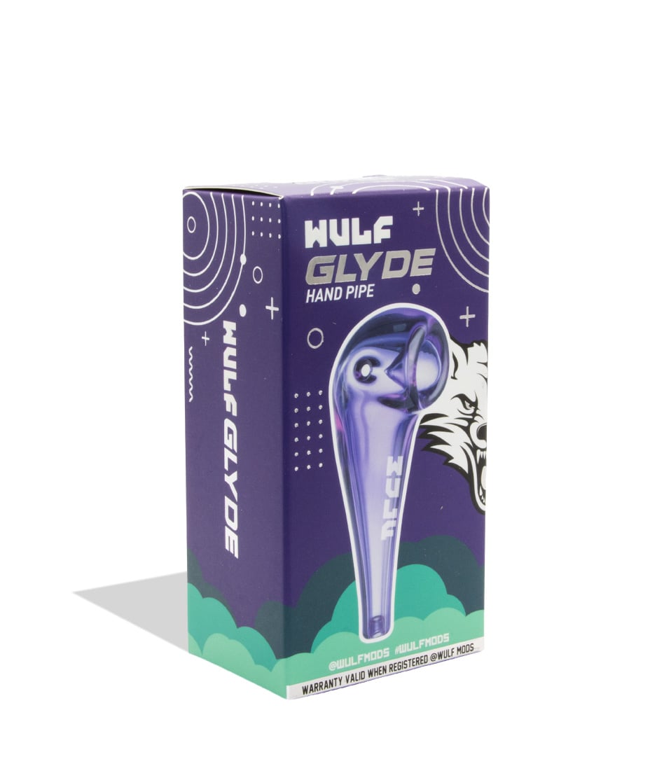 Purple Wulf Mods Glyde Hand Pipe packaging on white background